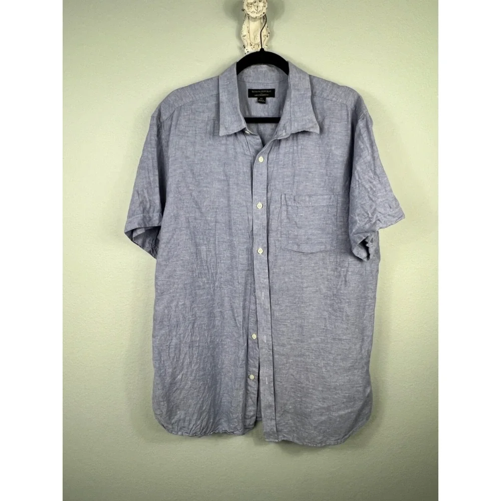 Banana Republic Men's Linen Standard Fit Shirt in Comet‎ Blue Size XL Coastal